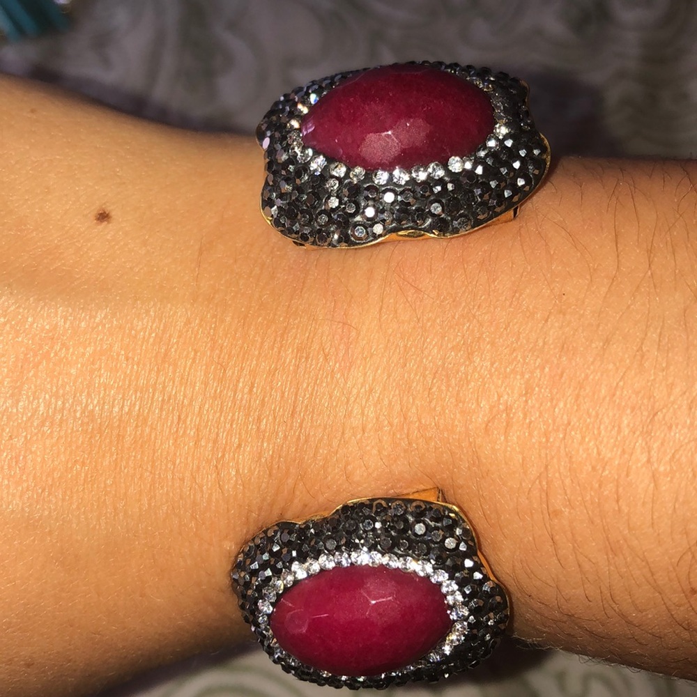 Snake and stone cuff bracelet